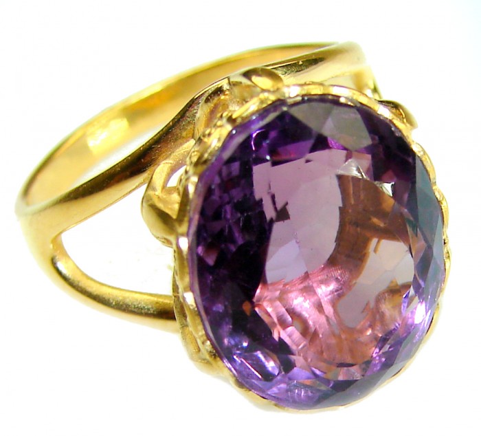 12.2 carat Amethyst 14K Gold over .925 Sterling Silver Handcrafted Ring size 7