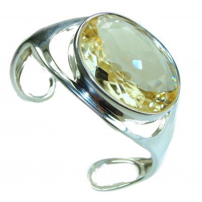 Simplicity 85.5 carat Genuine Lemon Quartz handcrafted .925 Sterling Silver Bracelet / Cuff