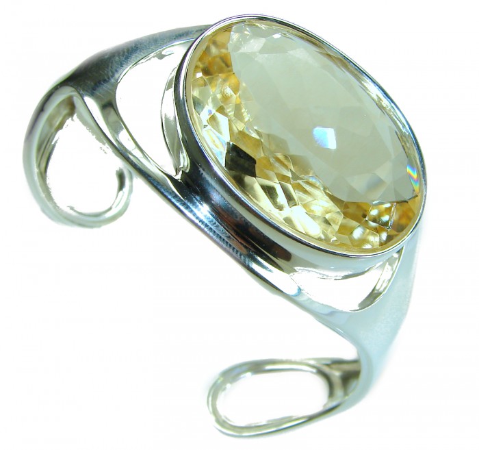 Simplicity 85.5 carat Genuine Lemon Quartz handcrafted .925 Sterling Silver Bracelet / Cuff