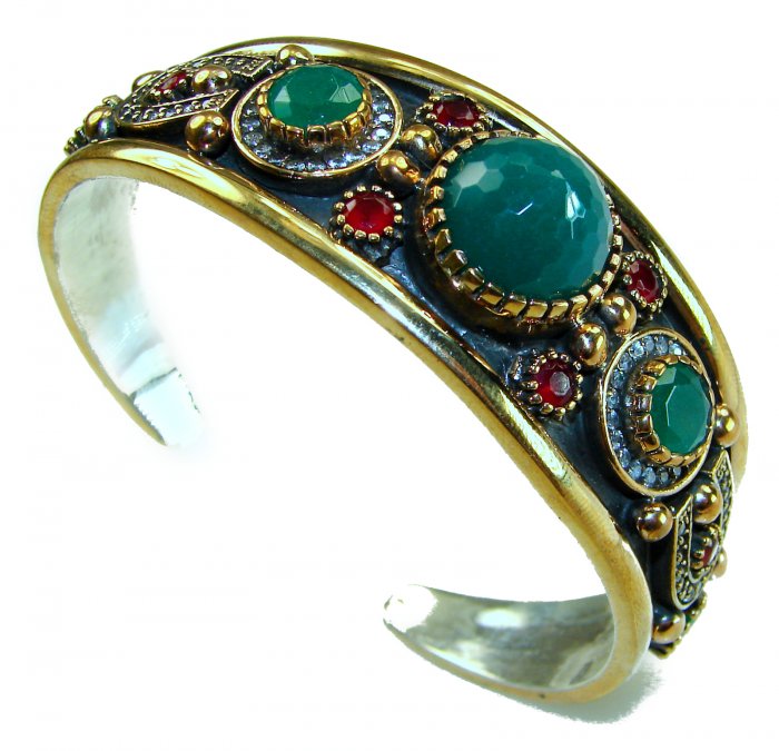 Victorian Style 22.5 carat Emerald Ruby & White Topaz .925 Sterling Silver Bracelet / Cuff - video