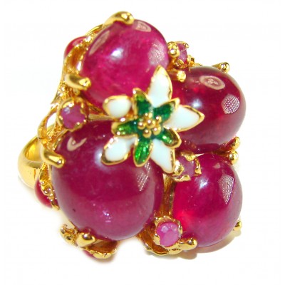 Sunrise Ruby - Natural 28.4 carat Ruby 18K Gold over .925 Sterling Silver handmade Large Statement Ring size 6