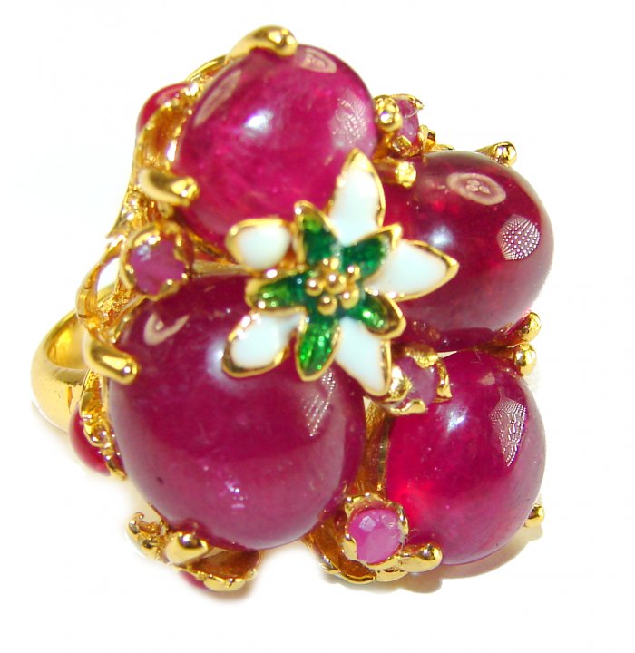 Sunrise Ruby - Natural 28.4 carat Ruby 18K Gold over .925 Sterling Silver handmade Large Statement Ring size 6 - video