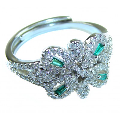 Luxurious 3.5 carat Emerald White Sapphire .925 Sterling Silver handcrafted Statement Ring size 8