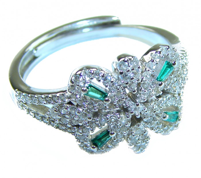 Luxurious 3.5 carat Emerald White Sapphire .925 Sterling Silver handcrafted Statement Ring size 8