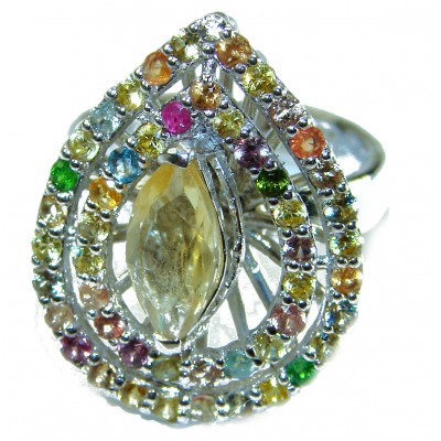 Authentic 17.5 carat Yellow Sapphire .925 Sterling Silver brilliantly handcrafted Statement ring s. 7
