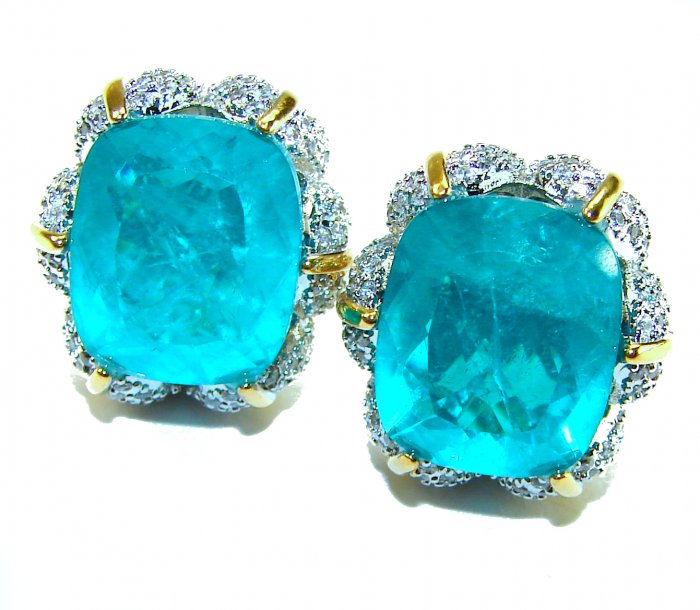 Wild Ocean baguette cut 27.5 carat Emerald 2 tones .925 Sterling Silver handmade Statement earrings - video