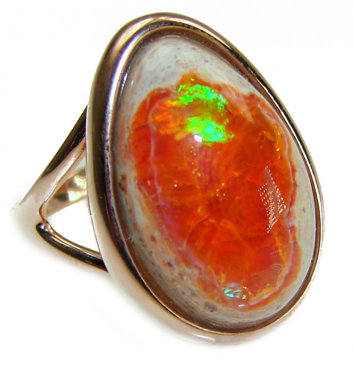 Bonfire Night best quality 12.5 carat Mexican Opal 18K Gold over .925 Sterling Silver handmade ring 8