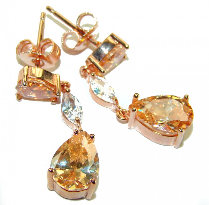 Luxurious Oval cut 7.5 carat Yellow Sapphire 18K Gold over .925 Sterling Silver handcrafted earrings