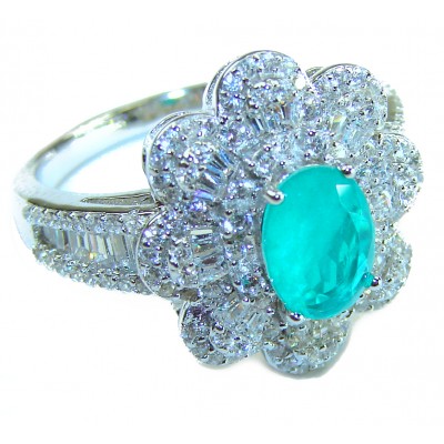 Authentic 3.7 carat Colombian Emerald .925 Sterling Silver handcrafted Ring size 7