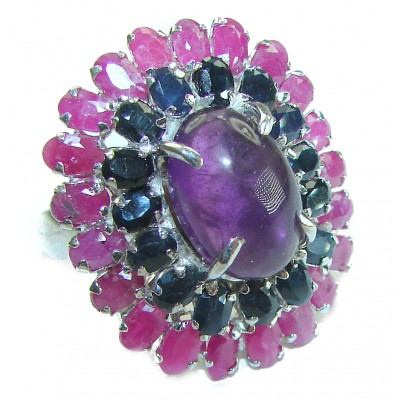 Magic Odyssey 27.5 carat authentic Amethyst .925 Silver handcrafted Statement Ring s. 7