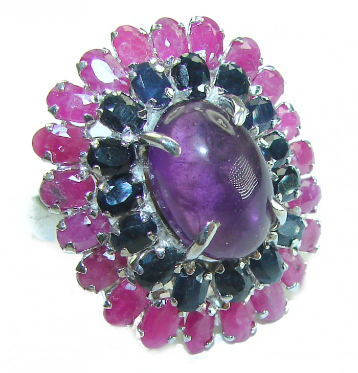 Magic Odyssey 27.5 carat authentic Amethyst .925 Silver handcrafted Statement Ring s. 7