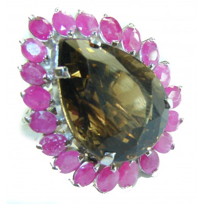 Incredible 45.5 carat Champagne Smoky Topaz Aquamarine .925 Sterling Silver Ring size 6 1/4