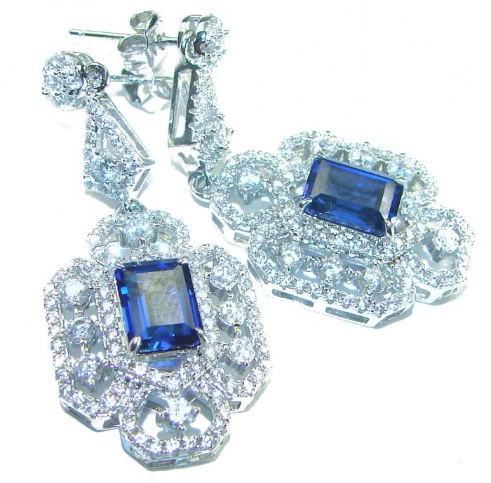 Luxurious 6.5 carat Sapphire White Sapphire .925 Sterling Silver handcrafted Statement earrings