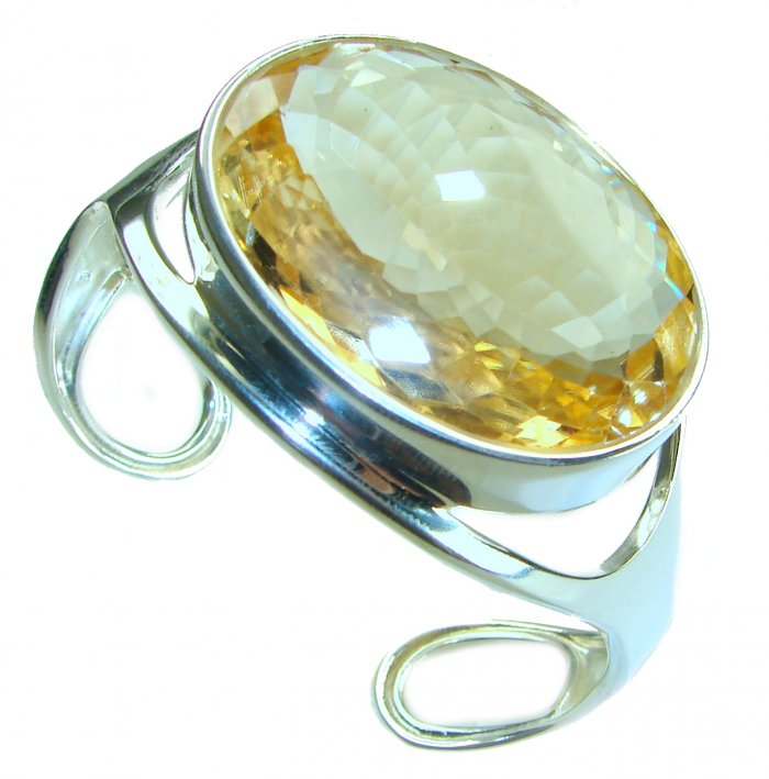 Simplicity 87.5 carat Genuine Lemon Quartz handcrafted .925 Sterling Silver Bracelet / Cuff - video