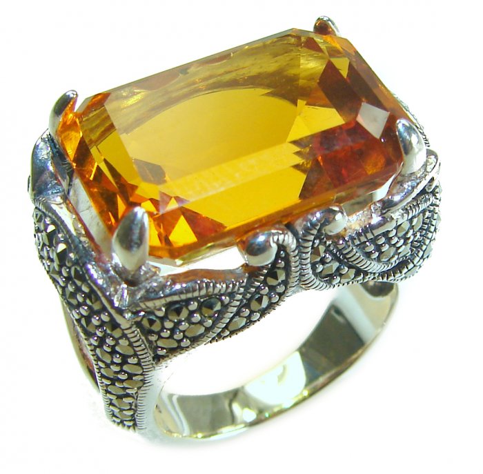 Golden Royalty 34.5 carat Citrine Marcasite .925 Sterling Silver Handcrafted Huge Ring size 8 - video