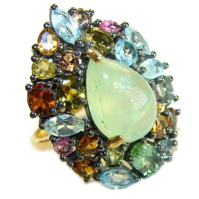 Royal quality genuine Prehnite Tourmaline 18K Gold over .925 Sterling Silver handcrafted .925 Sterling Silver handcrafted ring s. 6 1/4