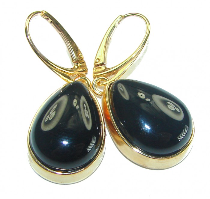 Outstanding authentic Onyx 14K Gold over .925 Sterling Silver Earrings