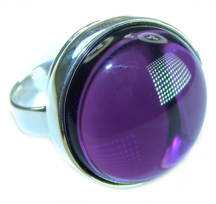 Purple Full Moon Amethyst .925 Sterling Silver Handcrafted Large Ring size 7 ADJUSTABLE
