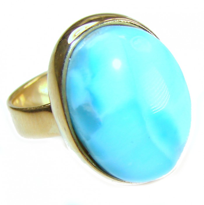 Blue Perfection AAAA QUALITY Blue Larimar 18K Gold over .925 Sterling Silver handmade Large ring size 8 adjustable