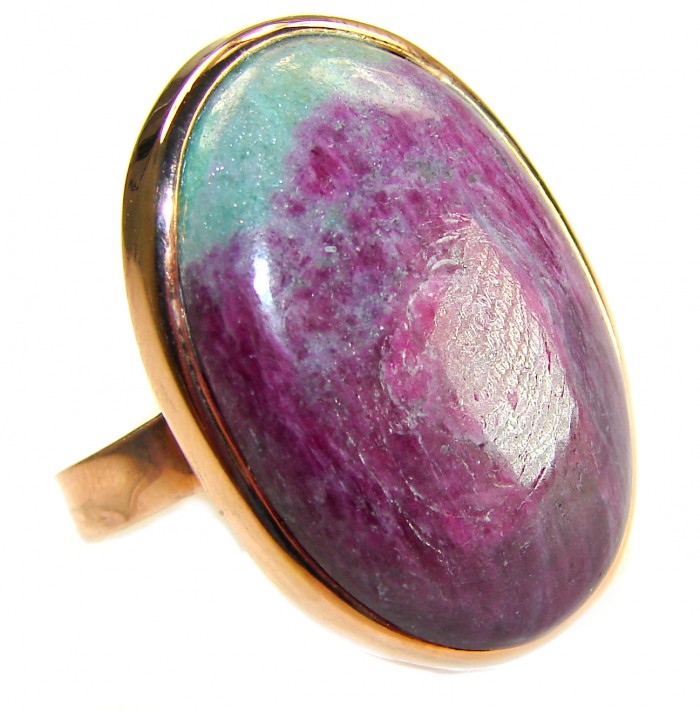 Authentic Ruby in Zoisite 18k Rose Gold over .925 Sterling Silver handmade Cocktail Ring s. 8 adjustable