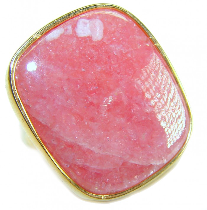 Strawberry Fields - 28.8 CARAT Argentinian Rhodochrosite 18K Gold over .925 Sterling Silver handmade ring size 6 1/2