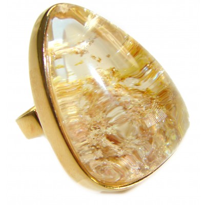 Sahara - The best quality genuine 31.5 carat Phantom Quartz 18K Gold over .925 Sterling Silver handmade Statement Ring s. 8 adjustable