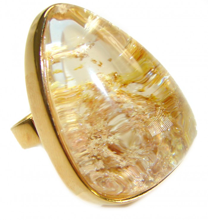 Sahara - The best quality genuine 31.5 carat Phantom Quartz 18K Gold over .925 Sterling Silver handmade Statement Ring s. 8 adjustable