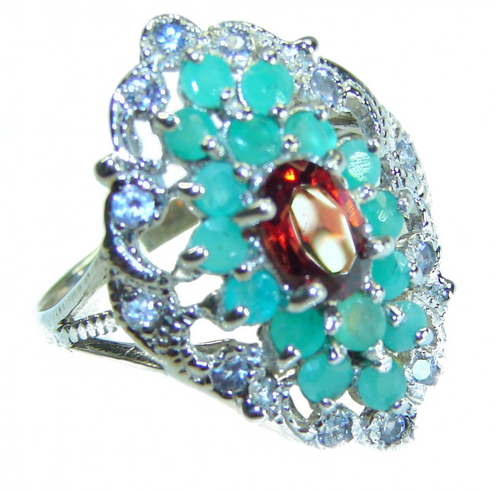 Tiffany- 10.5 ctw Colombian Emerald .925 Sterling Silver handcrafted Statement Ring size 9