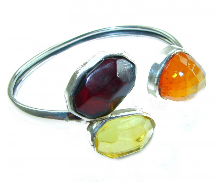Vintage Design Genuine 29.5 carat faceted Baltic Amber .925 Sterling Silver handmade Bracelet