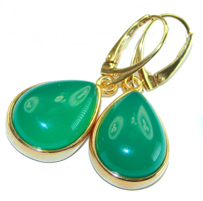 Unique genuine Jade 18K Gold over over .925 Sterling Silver handcrafted earrings