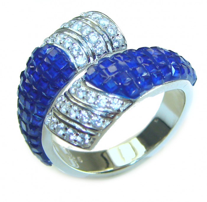 Art Deco Genuine 10.5 carat Sapphire .925 Sterling Silver handcrafted Ring size 7 1/4