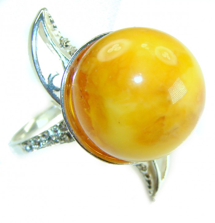 Large Golden Power Butterscotch Baltic Amber .925 Sterling Silver handcrafted ring; s. 8