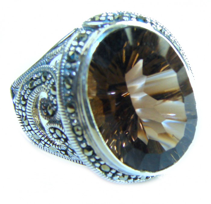24.8 carat Authentic Smoky Topaz .925 Sterling Silver handcrafted Large ring size 7