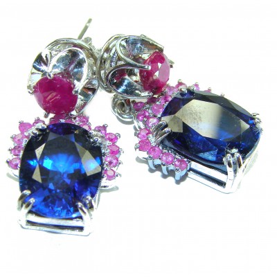 Deep Ocean 24.5 carat London Blue Topaz Ruby .925 Sterling Silver handmade earrings