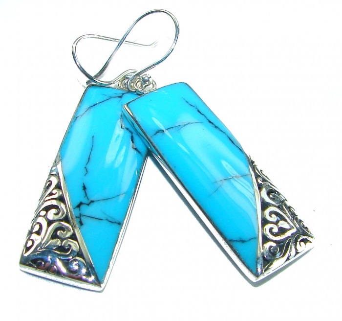Spectacular Blue inlay Turquoise .925 Sterling Silver handcrafted Earrings