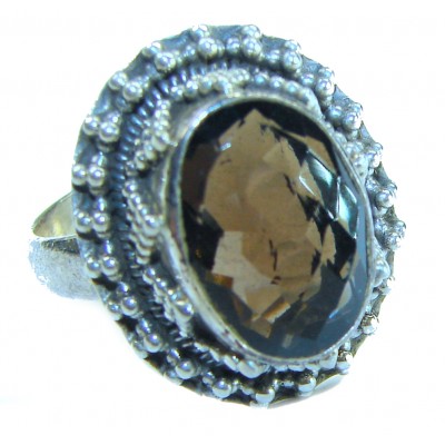 Rare - 5.5 carat Champagne Smoky Topaz .925 Sterling Silver Ring size 8