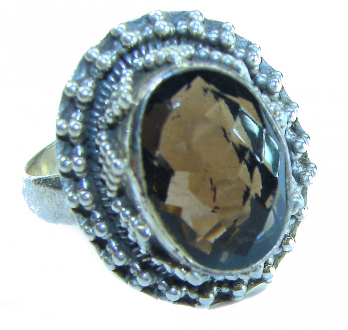 Rare - 5.5 carat Champagne Smoky Topaz .925 Sterling Silver Ring size 8