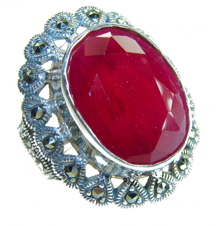 Bellezza Genuine 29.5 CARAT Ruby .925 Sterling Silver Large Statement Ring size 7 - video