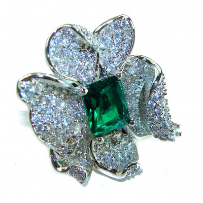 Venus Authentic 14.2 carat Colombian Emerald .925 Sterling Silver handcrafted Ring size 8