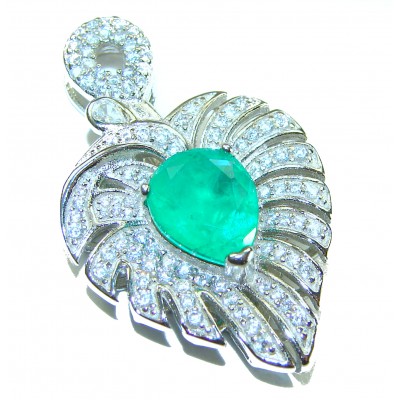 Luxurious Heart Genuine 5.2 carat Colombian Emerald .925 Sterling Silver Statement pendant