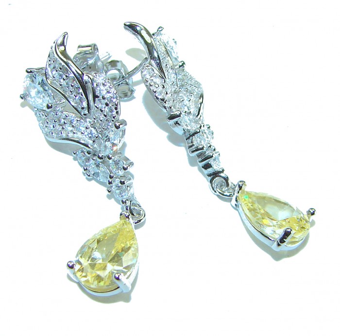 Luxurious 4.9 CARAT authentic yellow Sapphire .925 Sterling Silver handmade Earrings