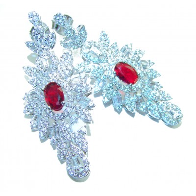 Pure Luxury 4.2 carat natural Ruby .925 Sterling Silver handmade Statement earrings