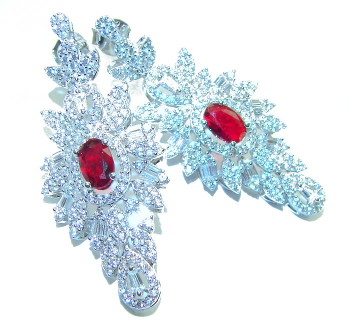 Pure Luxury 4.2 carat natural Ruby .925 Sterling Silver handmade Statement earrings - video