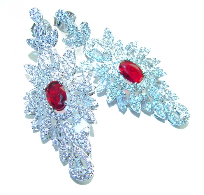 Pure Luxury 4.2 carat natural Ruby .925 Sterling Silver handmade Statement earrings