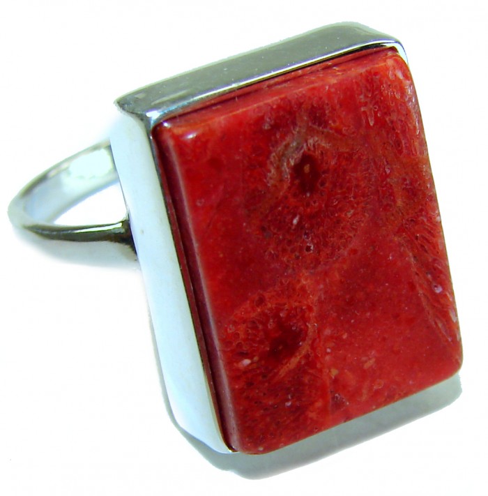 Bochic Style Natural Fossilized Coral .925 Sterling Silver handmade ring s. 10