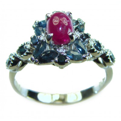 Pure Luxury 4.2 carat natural Ruby Sapphire .925 Sterling Silver Perfectly handcrafted Ring s. 8