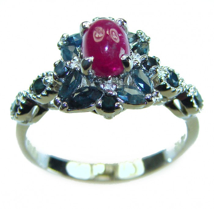 Pure Luxury 4.2 carat natural Ruby Sapphire .925 Sterling Silver Perfectly handcrafted Ring s. 8