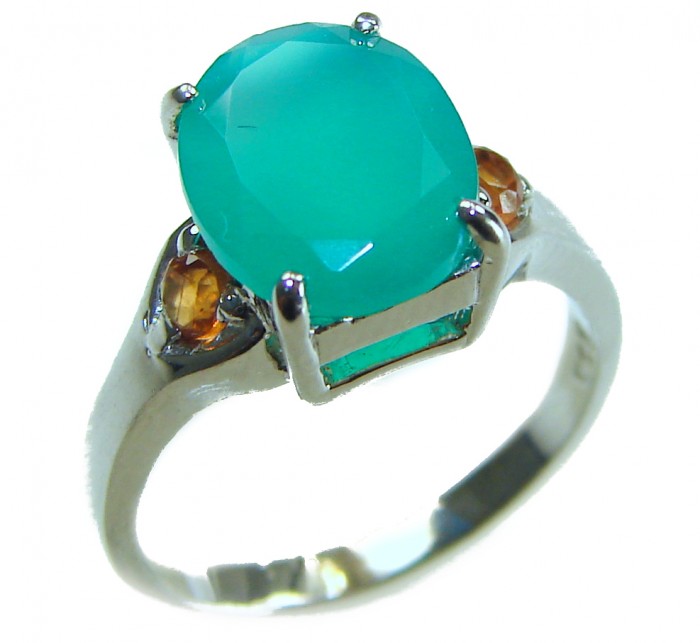 Authentic 2.3 carat Emerald .925 Sterling Silver handmade Cocktail Ring s. 4 3/4