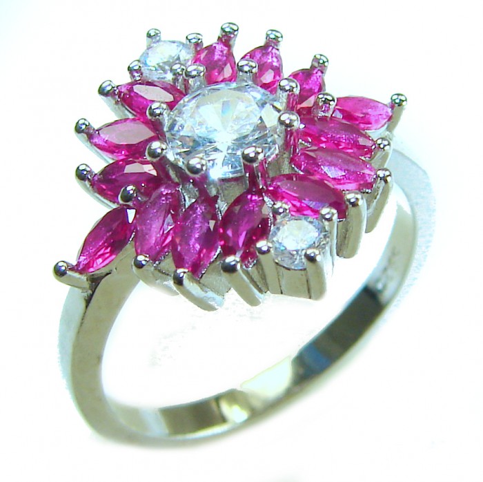 Authentic 2.3 carat Ruby .925 Sterling Silver handmade Cocktail Ring s. 7