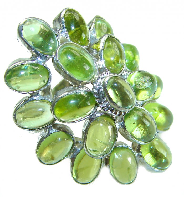 Alessia authentic 29.9 carat genuine Brazilian Peridot .925 Sterling Silver handmade Ring s. 7 - video